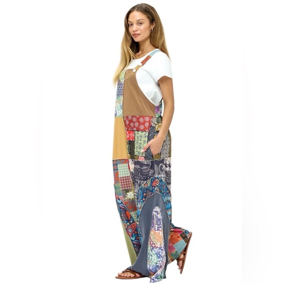 Yak&Yeti Size:S/M -NEW- Boho Patchwork Wide Leg Overalls - Picture 4 of 4